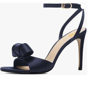 FYS Navy Simple Open Toe Decor Stiletto High Heels Cross Strap Sandals